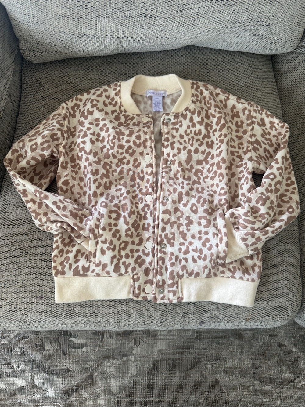 Leopard Print Snap-Front Bomber Jacket - Cream & Light Brown